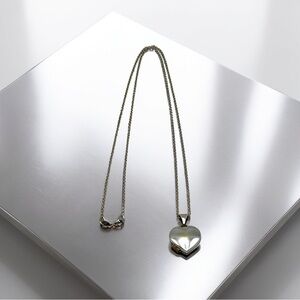 Vintage 14K White Gold Heart Locket Necklace – 16” Italy Chain – Solid 585 Gold